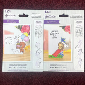 Lot 2 Crafters Companion Gemini Stamp & Die Kids Bear Birthday Balloon Kite Cake